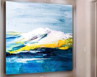 Pintura azul / Pintura de paisaje marino / Pintura abstracta original de gran tamaño / Pintura de paisaje / Pintura de atardecer / Pintura del océano / Pintura al óleo