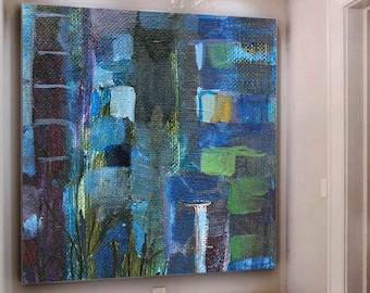Blue Abstract Painting / Gray Painting / Large Original Abstract Oil Painting / Dark Wall Art / Oversize Oil Painting / Modern Art