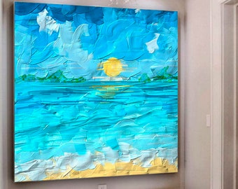 Landscape Painting / Large Original Abstract Oil Painting / Sunset Acrylic Canvas Art / Seascape Oil Painting / Extra Large Wall Art