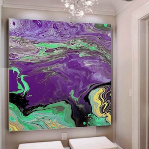 Large Canvas Painting / Oversize Painting / Green Painting / Landscape Painting / Sunset Painting / Ocean Painting / Oil Abstract Painting