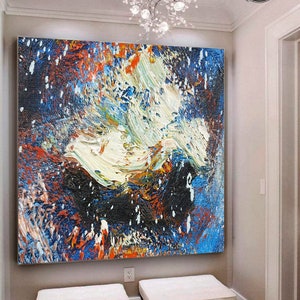 Large Painting On Canvas Original Wall Art White Painting Blue Painting Contemporary Art Original Painting Canvas Abstract Room Decor
