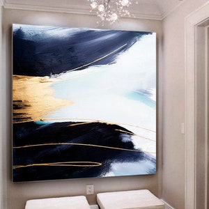 Cuadro grande sobre lienzo Arte mural original Pintura dorada Pintura negra Arte contemporáneo Pintura original Lienzo Decoración abstracta para habitación