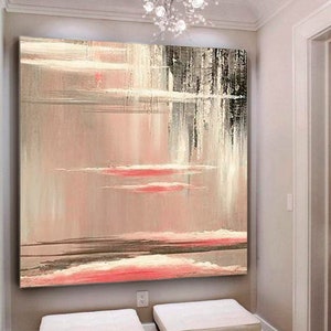 Abstract Painting Original Large Oversize Painting / Gray Painting / Beige Painting / Pink Painting / Canvas Painting / Original Room Art