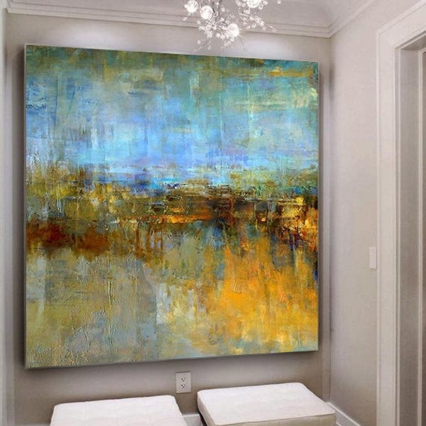 Large Oil Painting On Canvas Blue Painting Gray Painting Artwork Original Acrylic Painting On Canvas Wall Painting For Living Room