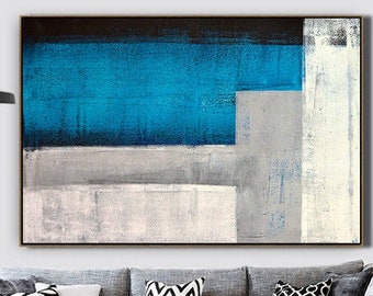 Blue Gray White Painting / Large Original Abstract Oil Painting / Contemporary Art / Hand-painted Large Wall Art / Extra Large Wall Art