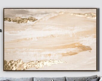 Large Original Abstract Painting on Canvas / Gold Painting / Beige Painting / Extra Large Wall Art / Oil Painting / Abstract Canvas Wall Art