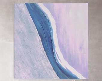 Pintura sobre lienzo grande / Pintura de gran tamaño / Pintura azul / Pintura de paisaje / Pintura moderna / Pintura blanca / Pintura abstracta al óleo