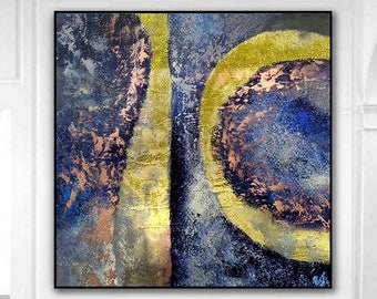 Modern Abstract Oil Painting Oversized Abstract Painting On Canvas Textured Blue Gold Painting Original Abstract Space Art Office Decor