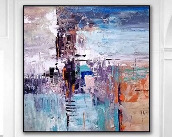 Modern Abstract Oil Painting Oversized Abstract Painting On Canvas Textured Blue Painting Original Abstract Canvas Wall Art Office Decor