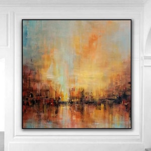 Large Ocean Painting Gold Horizon Painting Abstract Sunset Painting Blue Ocean Painting Thick Paint Unique Abstract Painting Original Art