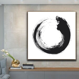 Large Black And White Abstract Painting / Original Artwork / Unique Painting / Abstract Art / Extra Large Wall  Art / Circle on Canvas