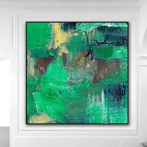 Pintura al óleo abstracta de gran tamaño, pintura verde, pintura creativa, pintura texturizada abstracta original, arte abstracto moderno