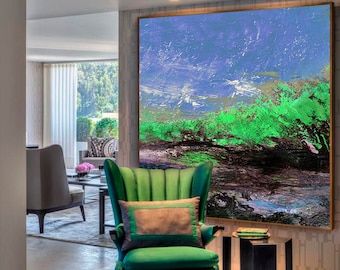 Pintura sobre lienzo grande / Pintura de gran tamaño / Pintura azul / Pintura de paisaje / Pintura moderna / Pintura negra / Pintura abstracta al óleo