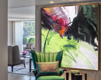 大きなオリジナル抽象油絵 / 特大壁アート / 手描きの大きな壁アート