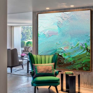 Large Canvas Painting / Oversize Painting / Green Painting / Landscape Painting / Sunset Painting / Ocean Painting / Oil Abstract Painting