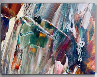 Gran pintura al óleo sobre lienzo, pintura verde, pintura gris, obra de arte, pintura acrílica original sobre lienzo, pintura de pared para sala de estar