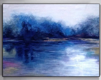 Large Abstract Painting on Canvas / Blue Painting / Seascape Painting / Oversize Painting / Sunset Painting / Ocean Painting / Oil Painting