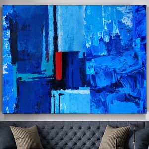Large Abstract Blue Textured Painting on Canvas / Blue Painting / Seascape Painting / Oversize Painting / Ocean Painting / Oil Painting