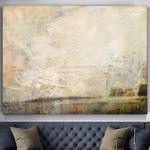 Landscape Painting / Large Original Abstract Oil Painting / Beige Acrylic Canvas Art / Oversize Oil Painting / Extra Large Wall Art