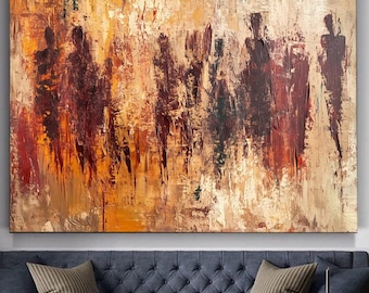 抽象的な人間のシルエットの絵画：テクスチャのあるアクリル油絵