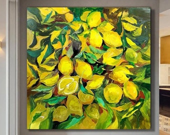 Lemon Painting Original Art Still life Oil Painting, Fruit Wall Art, Kitchen Painting, Lemon on Canvas, Abstract Lemon Art, Fruit Painting