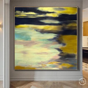 Cuadro grande sobre lienzo Arte mural original Pintura dorada Pintura negra Arte contemporáneo Pintura original Lienzo Decoración abstracta para habitación