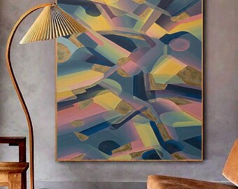 アンティークの大型フランス油絵、金色の額縁、牛のいる森の秋の風景