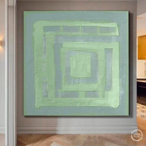 Large Original Labyrinth Abstract Oil Painting / Soft Green Olive Labyrinth Painting / Colorful Acrylic Canvas Art / Labyrinth Art Decor