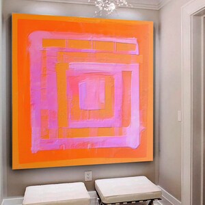 Large Original Labyrinth Abstract Oil Painting / Pink Orange Labyrinth Painting / Colorful Acrylic Canvas Art / Labyrinth Art Decor image 2