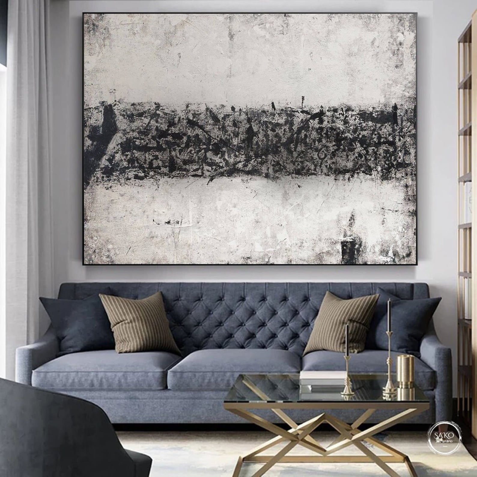 Extra Large Black White Wall Art Large Abstract Painting Original White ...
