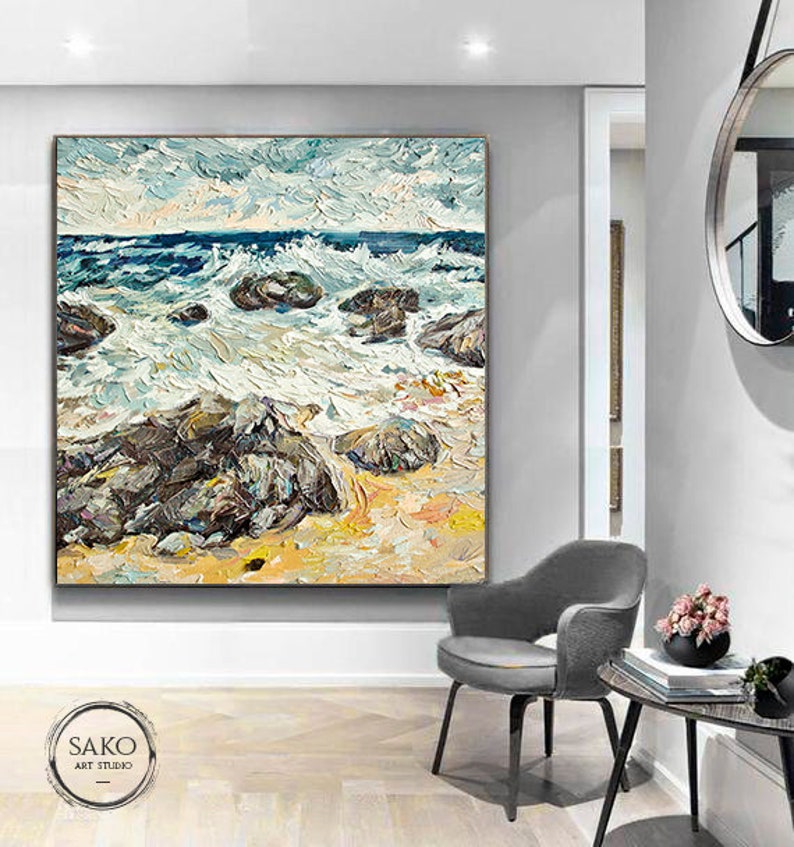 Beach Painting / Marine Wall Art / Handpainted Large Wall Art Etsy