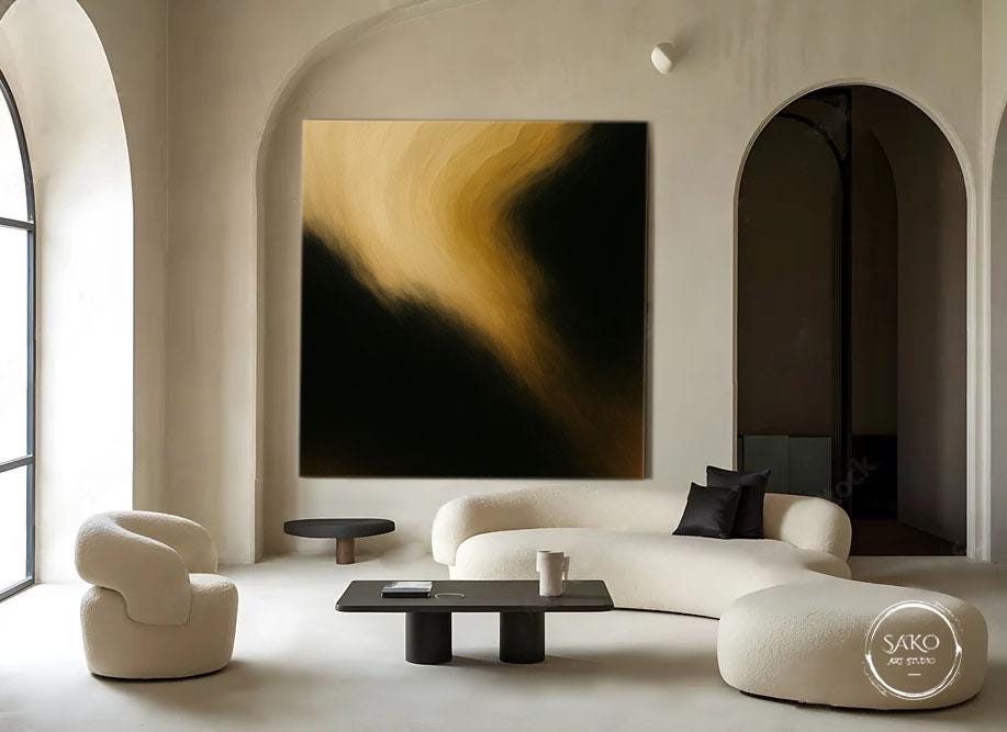 大きな抽象風景画 ゴールド＆ブラック アクリルキャンバスアート