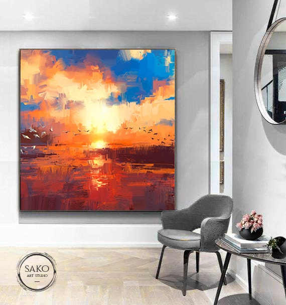 3 Piece Canvas Art Canvas Paintings Art Work 3 Pieces Ocean Wave Sunset  Wall Art Painting Decoration for Living Room Office Bedroom Bathroom Home