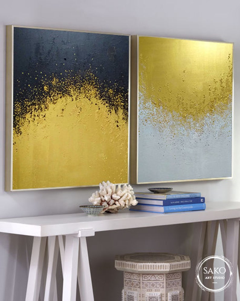 Set of Paintings / Large Original Abstract Gold Painting / Hand-painted Large Wall Art Decor/ Extra Large Gold Paintings / Large Canvas Art image 4