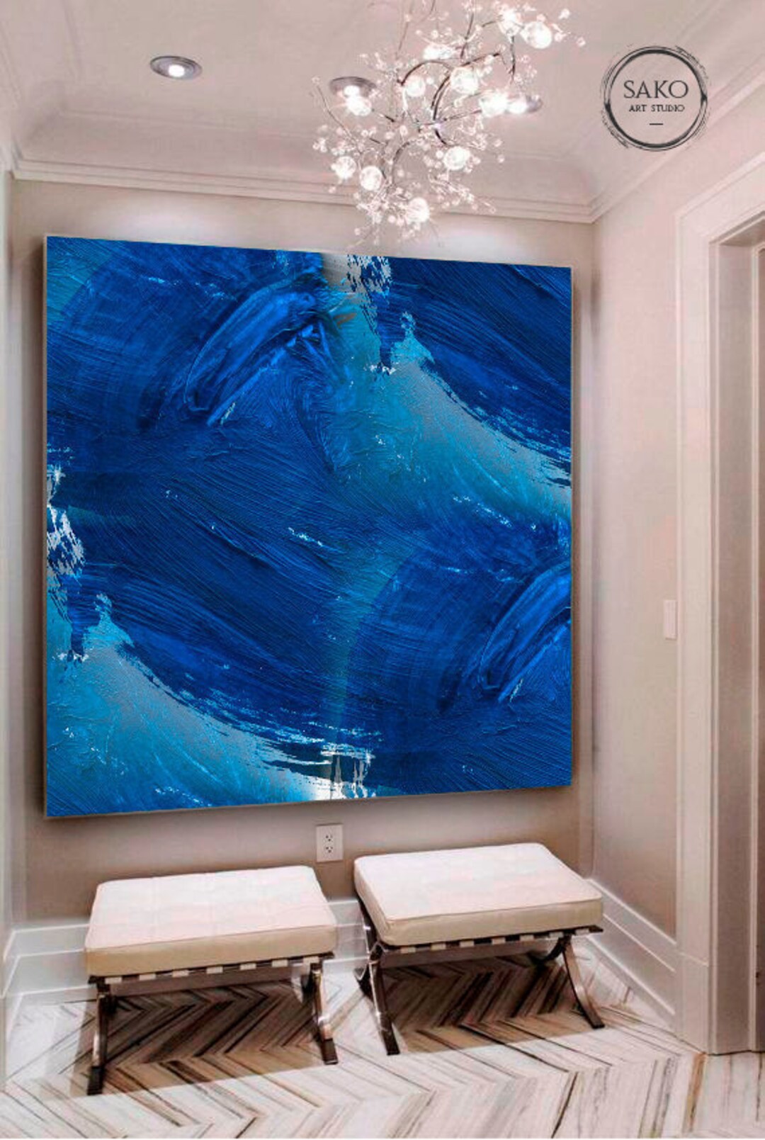 Blue Painting / Landscape Ocean Painting / Large Original Abstract Oil ...