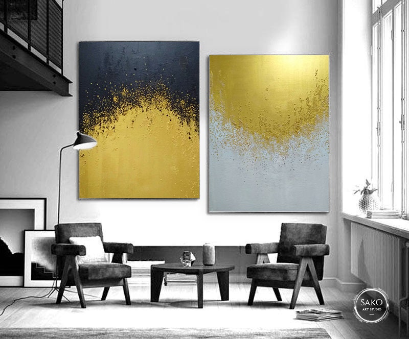 Set of Paintings / Large Original Abstract Gold Painting / Etsy