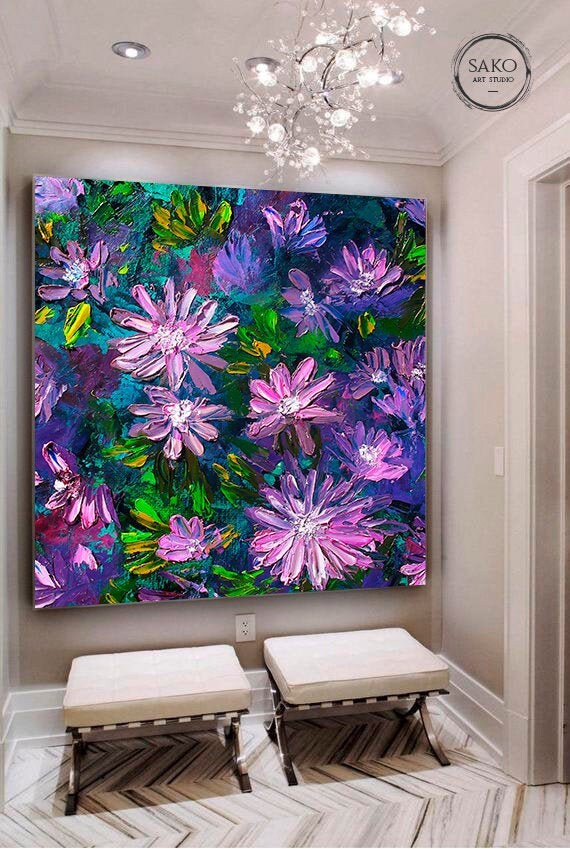 Purple Flowers Oil Painting / Extra Large Wall Art / Abstract Painting ...