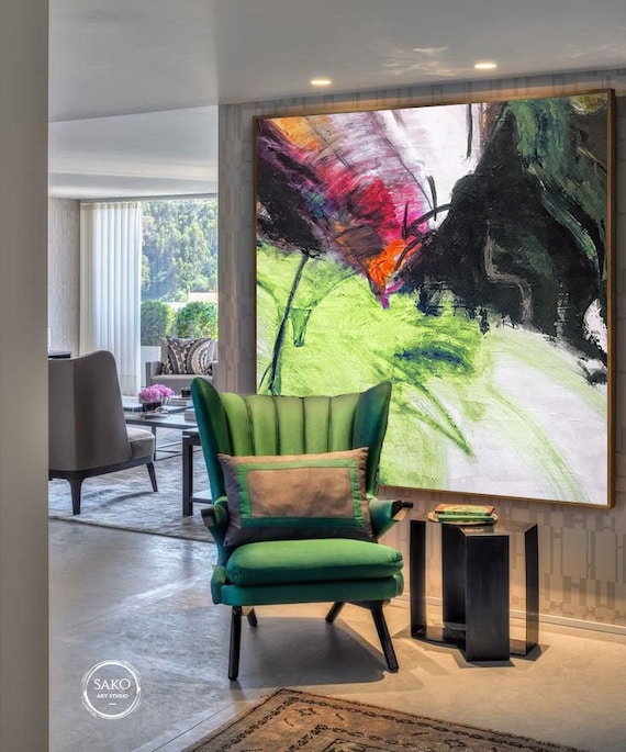 大きなオリジナル抽象油絵 / 特大壁アート / 手描きの大きな壁アート