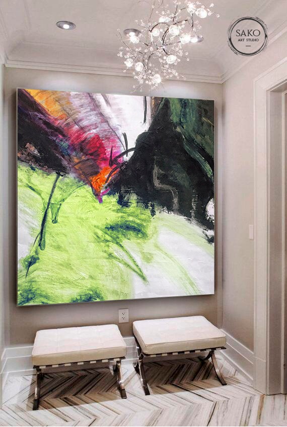 大きなオリジナル抽象油絵 / 特大壁アート / 手描きの大きな壁アート