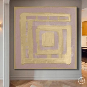 Large Original Labyrinth Abstract Oil Painting / Beige Interior Labyrinth Painting / Colorful Acrylic Canvas Art / Labyrinth Art Decor