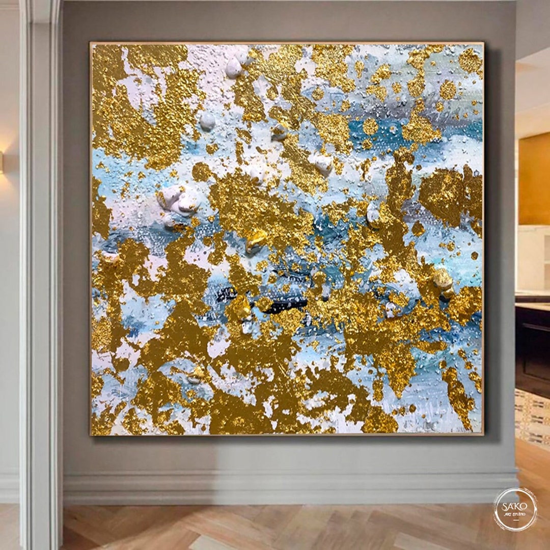 Abstract Gold Leaf Painting Extra Large Wall Art Abstract Acrylic ...