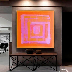 Large Original Labyrinth Abstract Oil Painting / Pink Orange Labyrinth Painting / Colorful Acrylic Canvas Art / Labyrinth Art Decor image 3