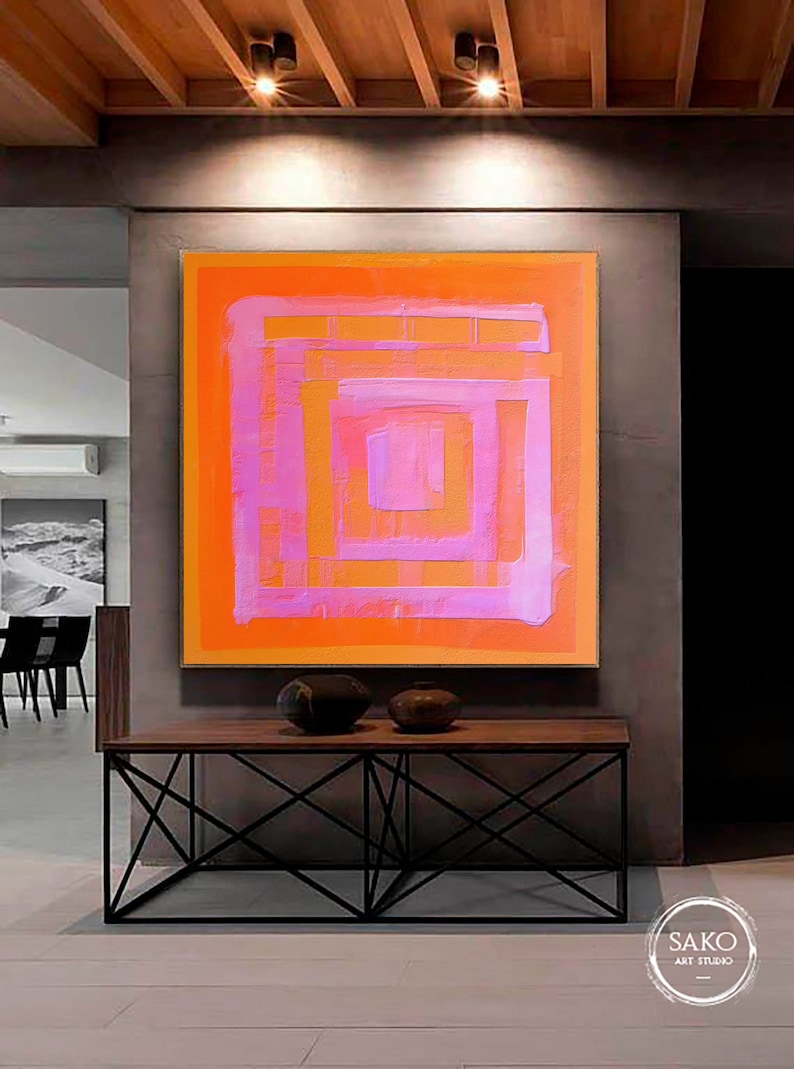 Large Original Labyrinth Abstract Oil Painting / Pink Orange Labyrinth Painting / Colorful Acrylic Canvas Art / Labyrinth Art Decor image 3