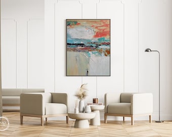 Modern Abstract Oil Painting Oversized Abstract Painting On Canvas Textured Blue Painting Original Abstract Canvas Wall Art Office Decor
