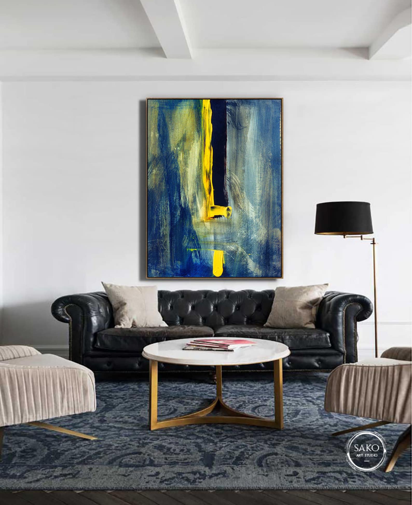 Abstract Painting / Blue Yellow Painting / Large Original Etsy