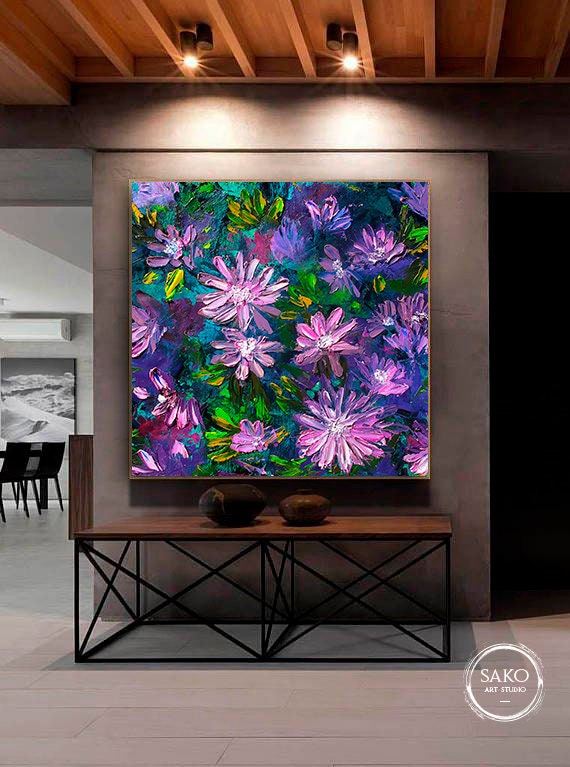 Purple Flowers Oil Painting / Extra Large Wall Art / Abstract Painting ...