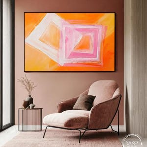 Large Original Labyrinth Abstract Oil Painting / Pink Orange Labyrinth Painting / Colorful Acrylic Canvas Art / Labyrinth Art Decor