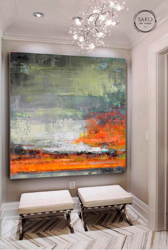 Sunset Painting / Large Original Abstract Oil Painting / Colorful ...
