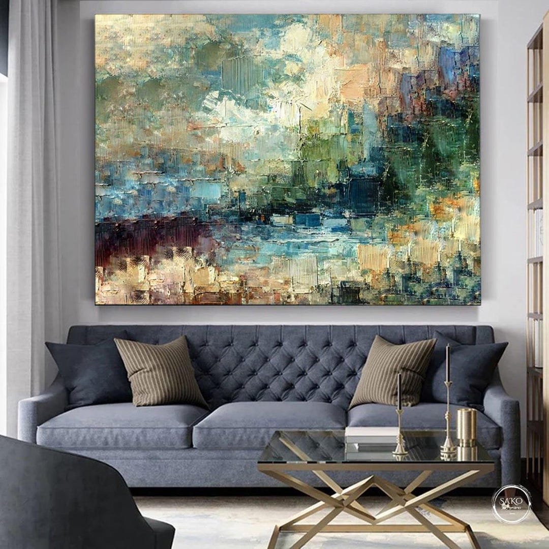 Large Painting on Canvas Original Wall Art Landscape Painting Blue ...