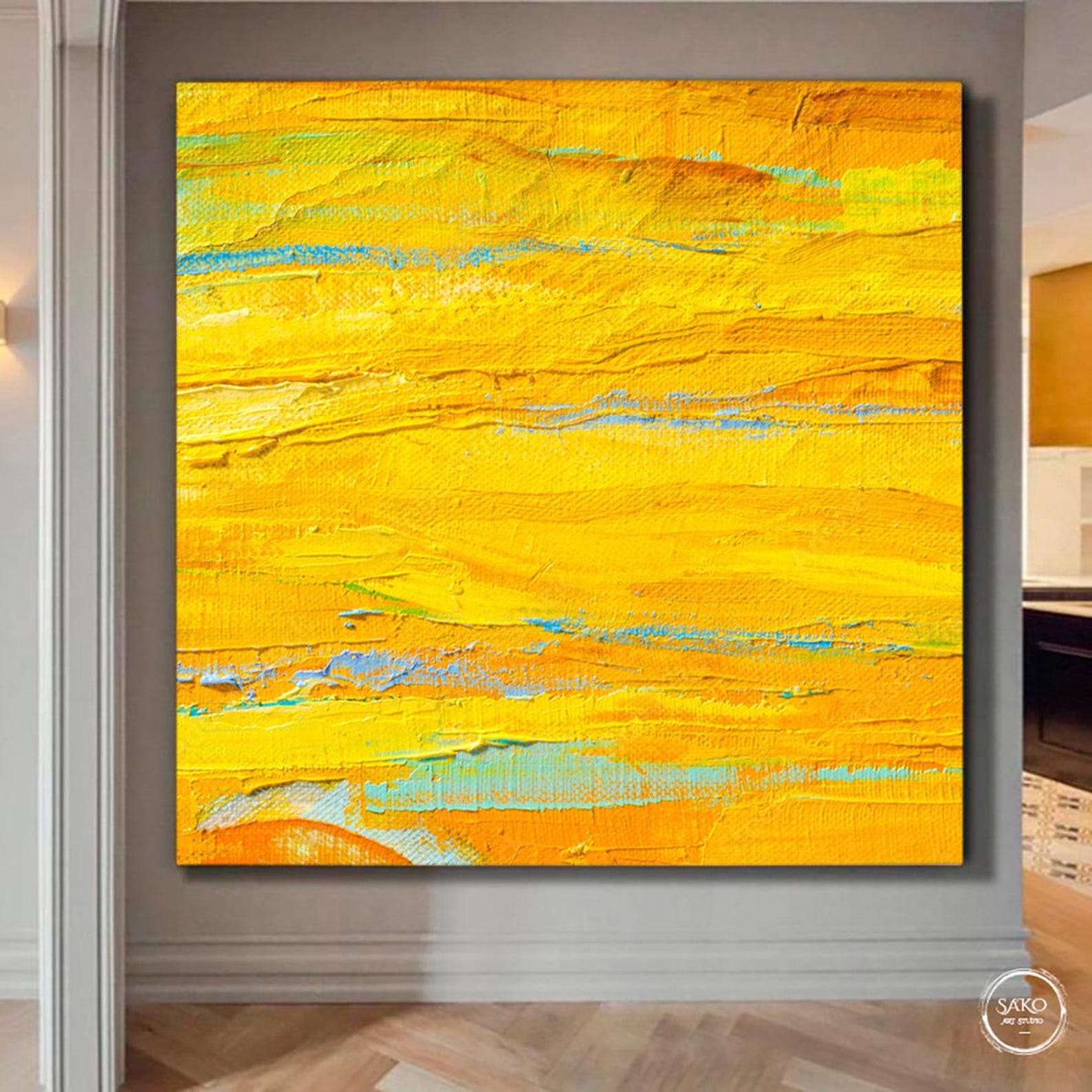 Large Original Abstract Oil Yellow Orange Painting Contemporary Art ...